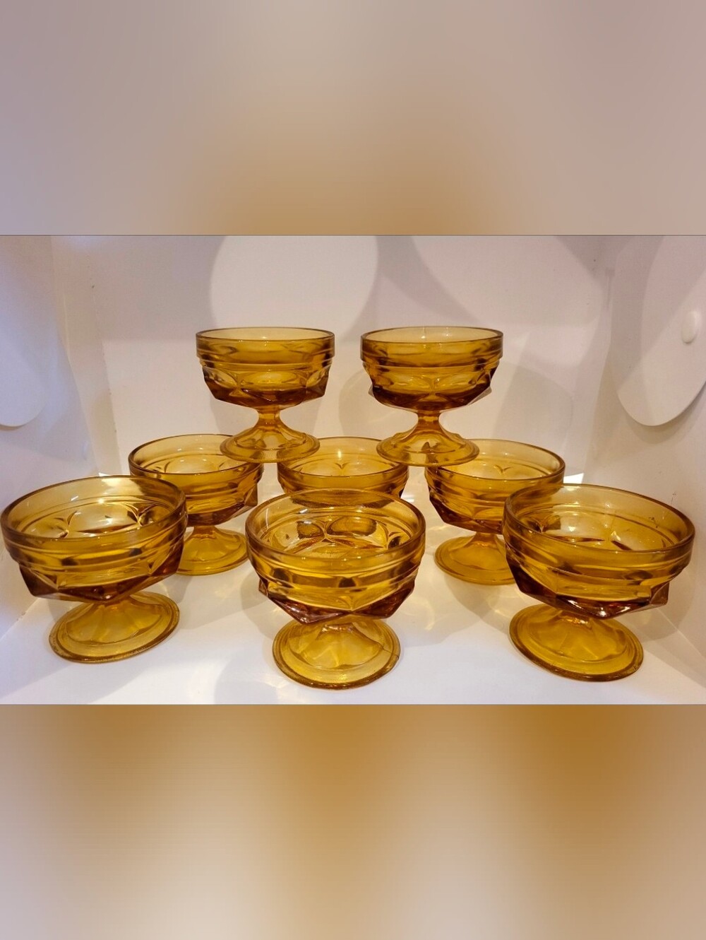 Vintage 1970s Achor Hocking Fairfield Col. Honey Gold/Amber Sherbet Glass, Set 8